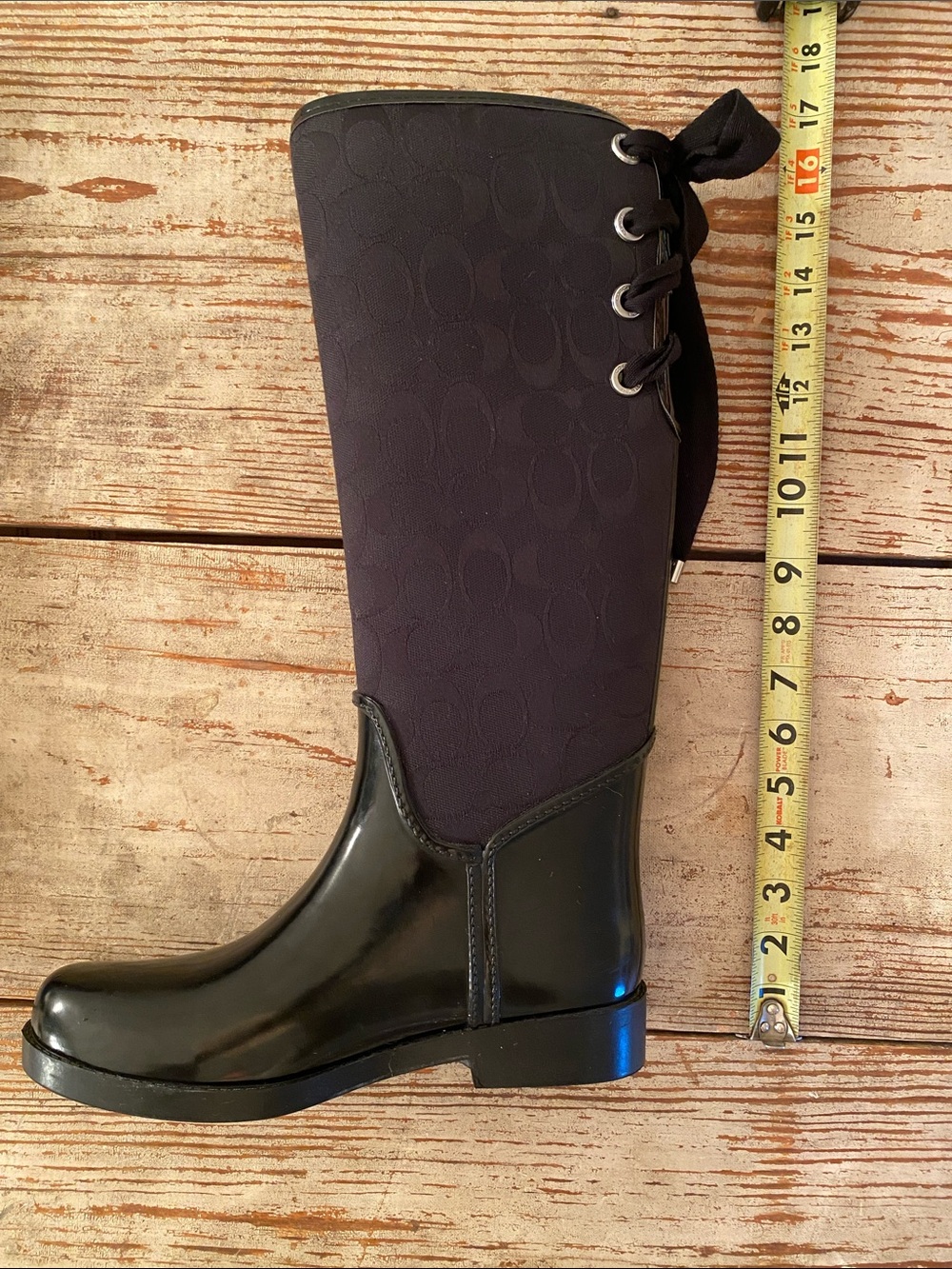 New! Coach Black Signature Monogram Tall Rain Boots - Picture 5 of 8